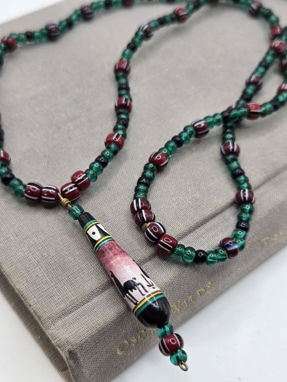 Vintage Peruvian Clay Beaded Glass Necklace Southwestern Fairy Boho 90s Y2k